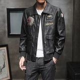 Red Leather Jacket PU Leather Coat for Men Lapel Embroidery Motorcycle Clothing Spring and Autumn