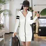 Women Maxi Dress Autumn and Winter Stand Collar Zipper Slim Fit Knitted Sheath Dress