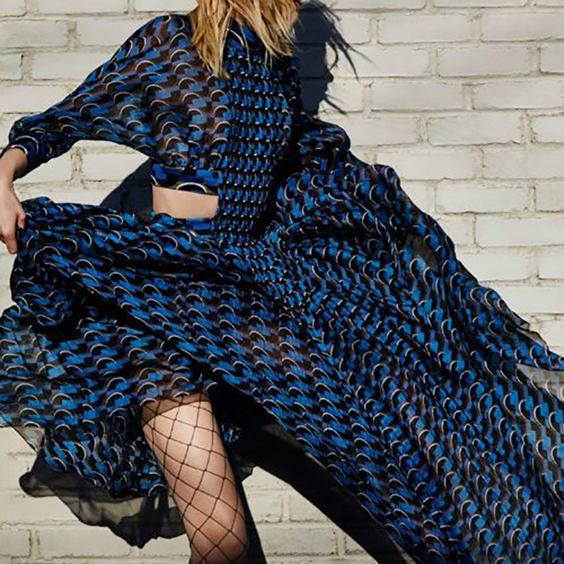 Women Dresses Spring Sexy Midriff Outfit Long Chiffon Dress (Qymy0409)