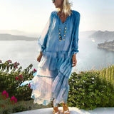 Women Dresses Spring Loose-Fitting V-neck Long Sleeves Dress (Qymy0409)
