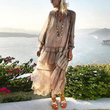 Women Dresses Spring Loose-Fitting V-neck Long Sleeves Dress (Qymy0409)