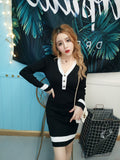 Women Maxi Dress Autumn and Winter V-neck Long Sleeve Narrow Slim Knit Dress