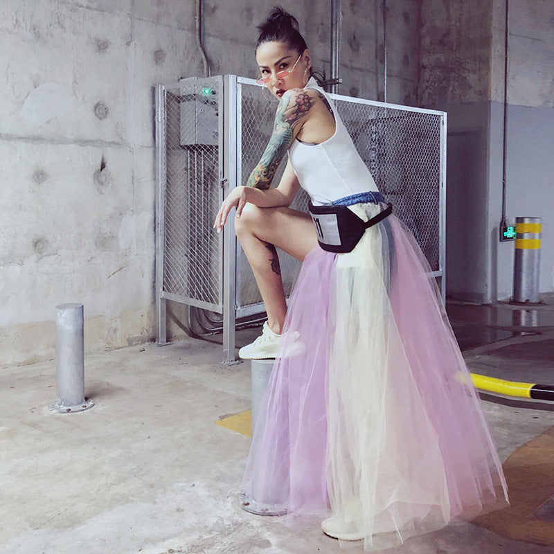 Women Dresses Summer Tulle Skirt Single-Breasted Skirt (Qymy0409)