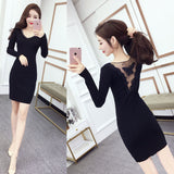 Women Maxi Dress Autumn and Winter V-neck Butterfly Embroidered Slim Hip Knitwear Dress