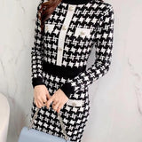 Women Maxi Dress Autumn and Winter Houndstooth Knitted Dress