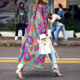 Women Trench Coat Autumn and Winter Loose Printed Woolen Coat Printed