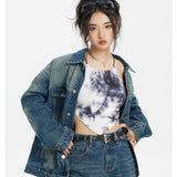 Unisex Jacket Vintage Worn Looking Washed-out Denim Jacket Loose Denim Jacket