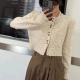 Women Knitwear Autumn Winter Retro round Neck Sweater Short Knitted Cardigan