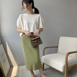 Women Knitted T-shirt Autumn Knitted Short-Sleeved T-shirt