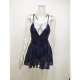 Women Evening Gown Sexy V-neck Strap Backless Sequined Beach Dress