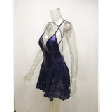 Women Evening Gown Sexy V-neck Strap Backless Sequined Beach Dress