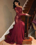 Robe Bridgerton Lace One-Shoulder Long Sleeve Evening Dress Large Swing Dress