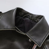 Women Leather Jacket Autumn Lapel Baggy Coat PU Leather Coat