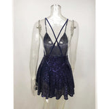Women Evening Gown Sexy V-neck Strap Backless Sequined Beach Dress