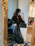 Women Maxi Dress Autumn Winter Sexy V-neck Knitted Dress