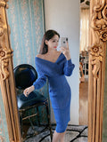 Women Maxi Dress Autumn and Winter Long-Sleeved Knitted V-neck Sexy Top Hip Skirt Knitted Two-Piece