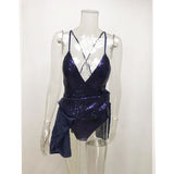 Women Evening Gown Sexy V-neck Strap Backless Sequined Beach Dress