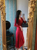 Women Maxi Dress Autumn Winter Sexy V-neck Knitted Dress