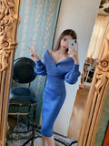 Women Maxi Dress Autumn and Winter Long-Sleeved Knitted V-neck Sexy Top Hip Skirt Knitted Two-Piece