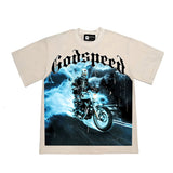 Hip-hop t shirts american retro skull model rider washed distressed hip hop street loose short-sleeved t-shirt