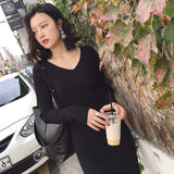 Women Maxi Dress Autumn and Winter V-neck Slim Knit Dress