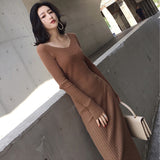 Women Maxi Dress Autumn and Winter V-neck Slim Knit Dress