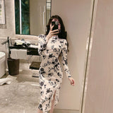 Women Maxi Dress Autumn Winter Sexy Lace Cheongsam Dress