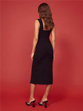 Robe Bridgerton Square Collar Knitted Sheath Slim Fit Slit Dress