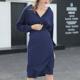 Women Dresses Spring V-neck Long Sleeve Slim Shirt Dress (Qymy0409)