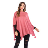 Women Knitted Sweater Autumn Fur Ball Solid Color Cape and Shawl Diamond Knitted Cloak