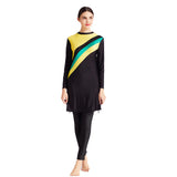 Muslim Bathing Suits Dual-Color Patchwork Swimsuit Three-Piece High Elastic Swimsuit Beachwear with Hat