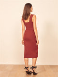 Robe Bridgerton Square Collar Knitted Sheath Slim Fit Slit Dress