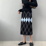 Women Knitted Skirt Vintage Knitted Plaid Skirt Vintage Sheath Skirt