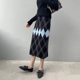 Women Knitted Skirt Vintage Knitted Plaid Skirt Vintage Sheath Skirt