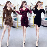 Women Maxi Dress Autumn and Winter V-neck off-Shoulder Velvet Dress