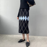 Women Knitted Skirt Vintage Knitted Plaid Skirt Vintage Sheath Skirt
