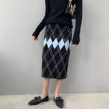 Women Knitted Skirt Vintage Knitted Plaid Skirt Vintage Sheath Skirt