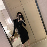 Women Maxi Dress Autumn and Winter Long Slim Knit Letters Dress