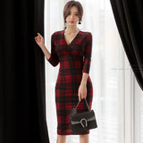 Women Maxi Dress Autumn and Winter Sheath V-neck Dress