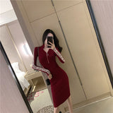 Women Maxi Dress Autumn and Winter Long Slim Knit Letters Dress