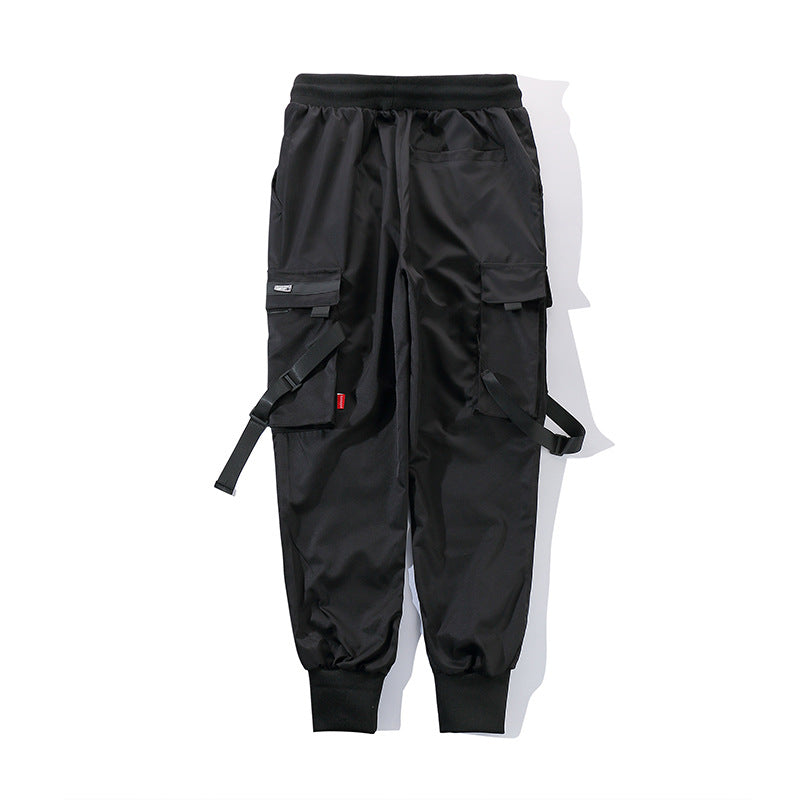 Men Sweatpants Ankle Banded Pants Multi-Pocket Drawstring Casual Trousers