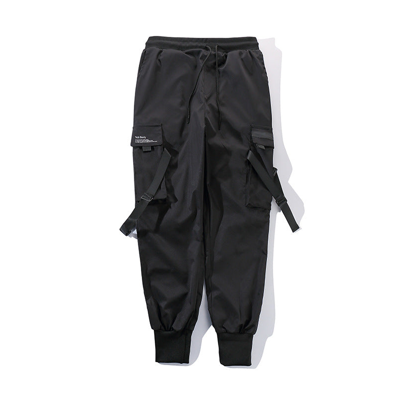 Men Sweatpants Ankle Banded Pants Multi-Pocket Drawstring Casual Trousers