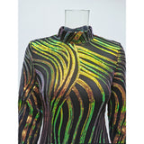 Women Evening Gown Autumn and Winter round Neck Long Sleeve Serpentine Sequined Sexy Dress