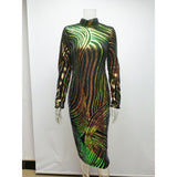 Women Evening Gown Autumn and Winter round Neck Long Sleeve Serpentine Sequined Sexy Dress