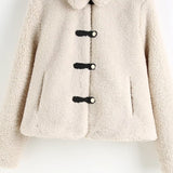 Women Jacket Autumn and Winter Leisure Fleece Short Jacket Lapel Furry Coat