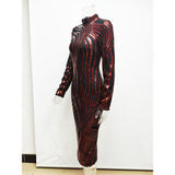 Women Evening Gown Autumn and Winter round Neck Long Sleeve Serpentine Sequined Sexy Dress