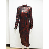 Women Evening Gown Autumn and Winter round Neck Long Sleeve Serpentine Sequined Sexy Dress