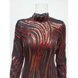 Women Evening Gown Autumn and Winter round Neck Long Sleeve Serpentine Sequined Sexy Dress