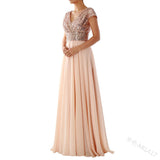 Robe Bridgerton V-neck Sequins Chiffon Stitching Evening Long Dress