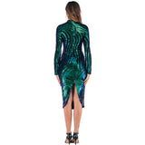 Women Evening Gown Autumn and Winter round Neck Long Sleeve Serpentine Sequined Sexy Dress